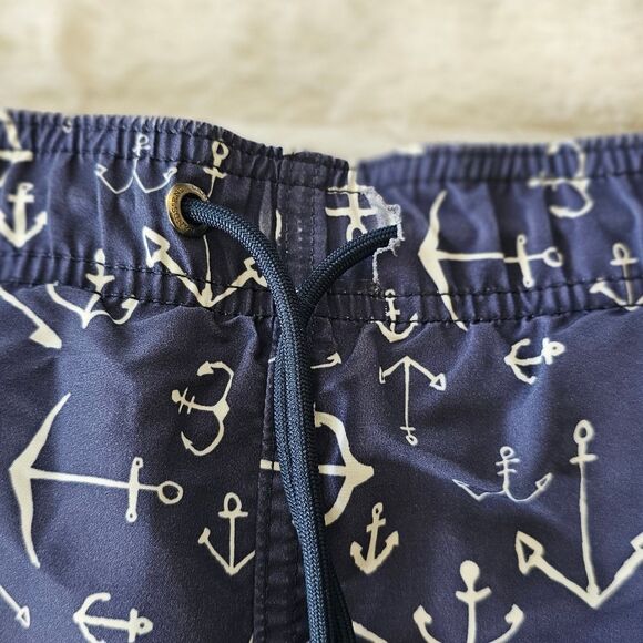 Lands End Men' Elastic Waist swim shorts trunks anchor pattern w/ pockets Medium - Picture 3 of 6